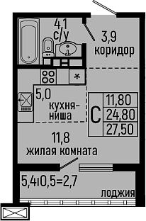 Студия, 24.8 м², 8/11 этаж, ЖК «Звезды»