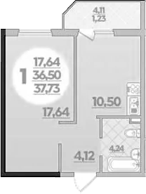 1-комн., 36.5 м², 1/8 этаж, ЖК «Молодежный 2»