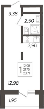 Студия, 21.76 м², 19/19 этаж, ЖК «Кислород»