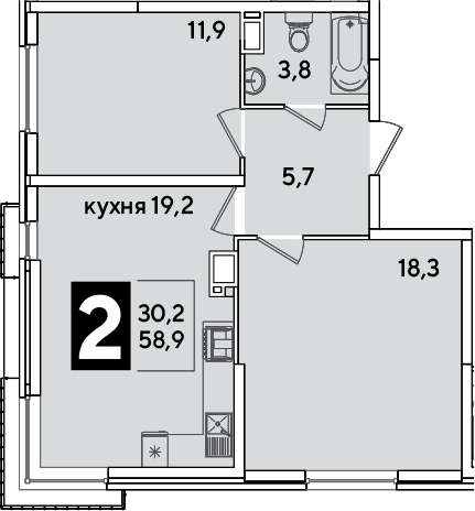 3-комн., 58.9 м², 13/16 этаж, ЖК «Самолет»