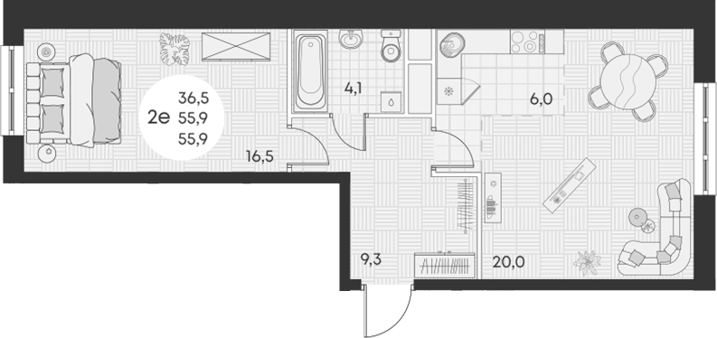 2-комн., 55.9 м², 11/17 этаж, ЖК «Грин Эппл»