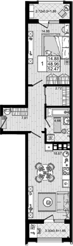 Продается 1-комн. квартира, 48.96 м²