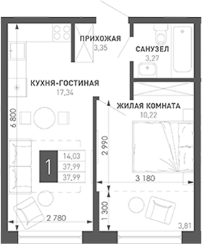 Продается 1-комн. квартира, 40.1 м²