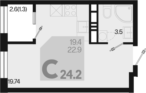 Продается 1-комн. квартира, 22.9 м²