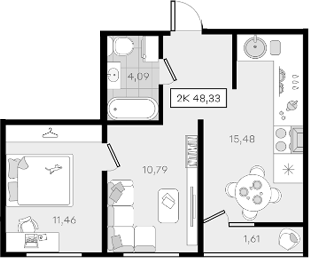 Продается 2-комн. квартира, 46.72 м²