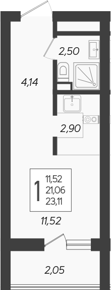 Студия, 21.06 м², 16/19 этаж, ЖК «Кислород»