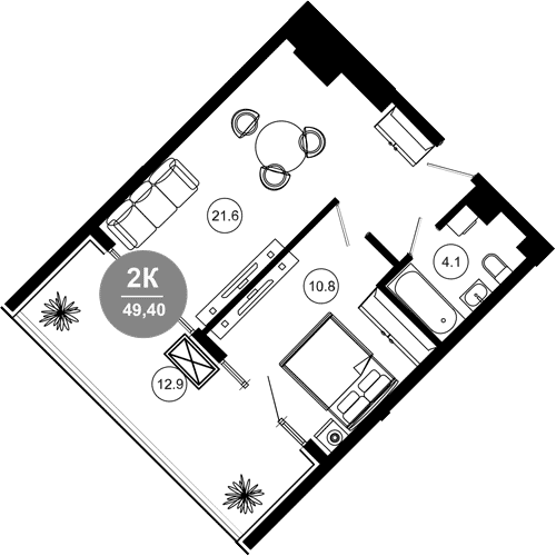 2-комн., 36.5 м², 3/10 этаж, ЖК «Гостиничный комплекс GREENMONT»