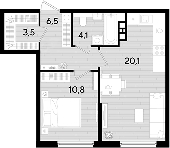 1-комн., 45 м², 4/16 этаж, ЖК «DОГМА ПАРК»
