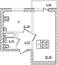 Продается 1-комн. квартира, 41.02 м²