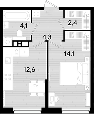 1-комн., 37.5 м², 5/16 этаж, ЖК «DОГМА ПАРК»