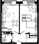 Продается 1-комн. квартира, 49.4 м²
