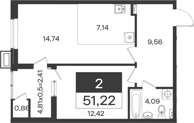 1-комн., 47.95 м², 2/18 этаж, ЖК «Образцово»
