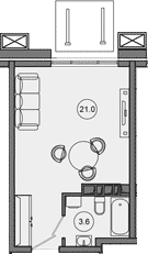 Студия, 24.6 м², 2/10 этаж, ЖК «Гостиничный комплекс GREENMONT»