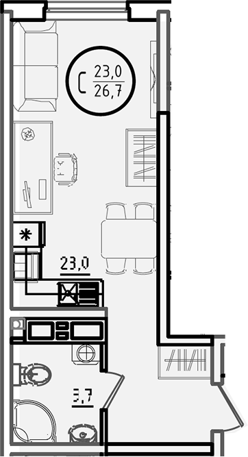 Студия, 26.7 м², 6/18 этаж, ЖК «Первое место»
