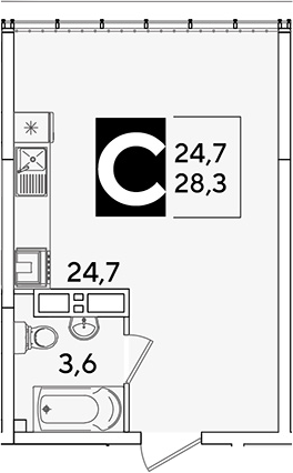 Студия, 28.3 м², 16/16 этаж, ЖК «Самолет»