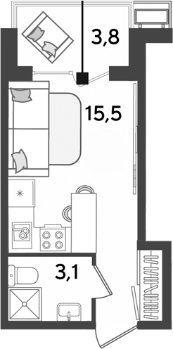 Студия, 18.6 м², 2/9 этаж, ЖК «Парк Победы»