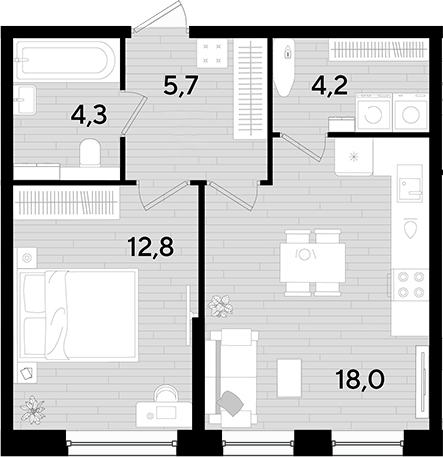 1-комн., 45 м², 2/16 этаж, ЖК «DОГМА ПАРК»