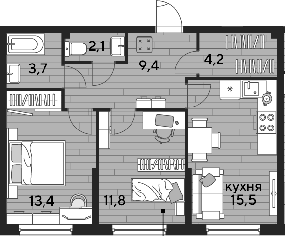 Продается 2-комн. квартира, 60.1 м²