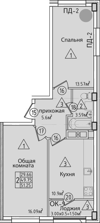 2-комн. Курганная
