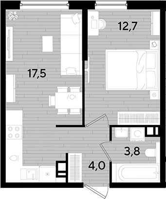 1-комн., 38 м², 8/16 этаж, ЖК «DОГМА ПАРК»