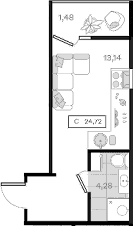 Студия, 23.24 м², 2/8 этаж, ЖК «История 3»
