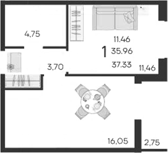 Продается 1-комн. квартира, 35.95 м²