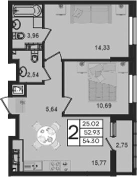 Продается 2-комн. квартира, 52.92 м²
