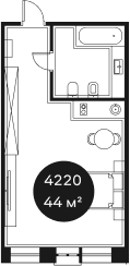 Объект, 43.59 м², 4/4 этаж, ЖК «Резиденция Волна»