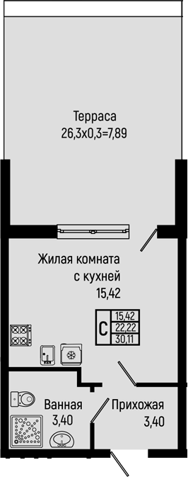 Студия, 22.22 м², 2/16 этаж, ЖК «Sun Hills Ольгинка»