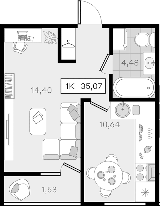 Продается 1-комн. квартира, 33.54 м²