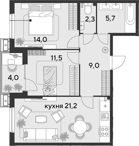 Продается 3-комн. квартира, 63.7 м²