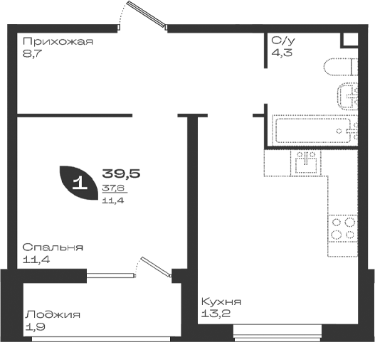 Продается 1-комн. квартира, 37.6 м²