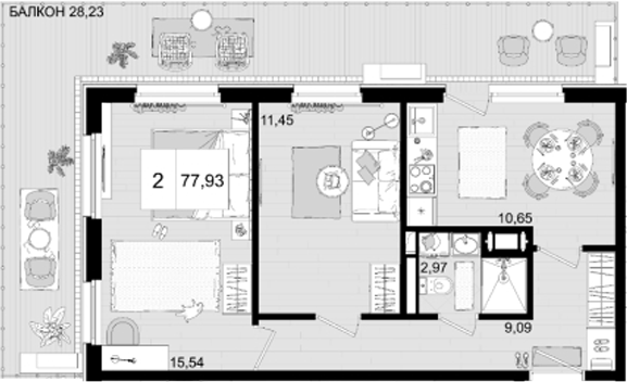 2-комн., 49.7 м², 7/8 этаж, ЖК «IT гостиничный комплекс Корсаков»