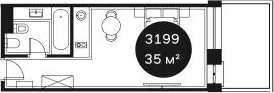 Объект, 35.02 м², 3/4 этаж, ЖК «Резиденция Волна»
