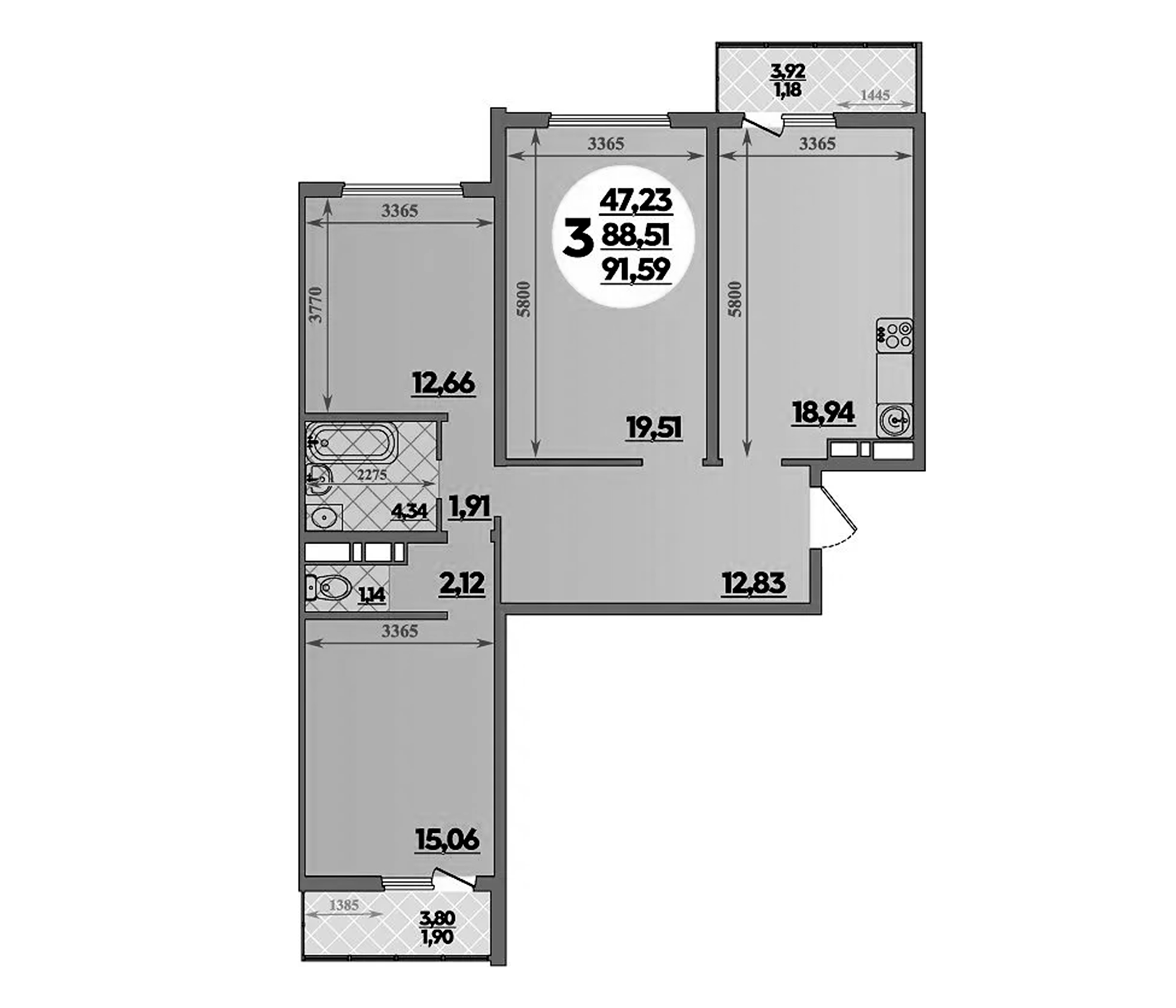 3-комн., 88.51 м², 5/16 этаж, ЖК «Восточный. Квартал №6»