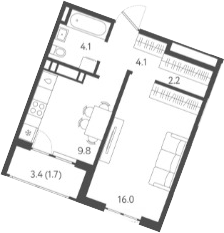 Продается 1-комн. квартира, 36.2 м²