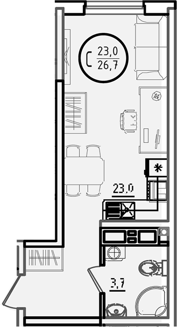 Студия, 26.7 м², 10/18 этаж, ЖК «Первое место»