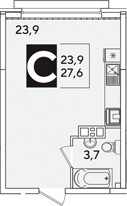 Студия, 27.6 м², 7/16 этаж, ЖК «Самолет»