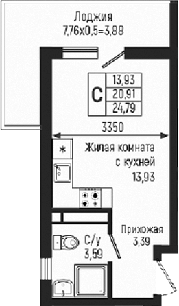 Студия, 20.91 м², 2/18 этаж, ЖК «Ботаника Хиллс»
