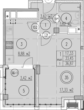 1-комн., 33.45 м², 6/10 этаж, ЖК «Agoy Park Residence by Lavicon»