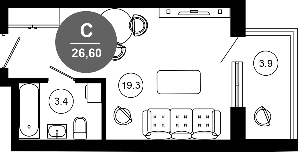 Студия, 22.7 м², 5/10 этаж, ЖК «Гостиничный комплекс GREENMONT»