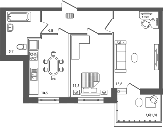 2-комн., 50.4 м², 9/9 этаж, ЖК «Сиреневый бульвар»