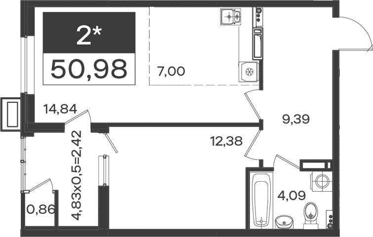 1-комн., 47.7 м², 11/18 этаж, ЖК «Образцово»
