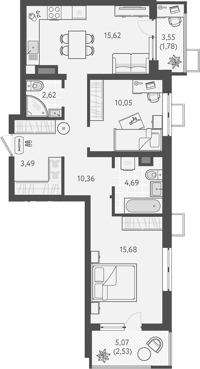 2-комн., 62.5 м², 9/9 этаж, ЖК «Теплые края»