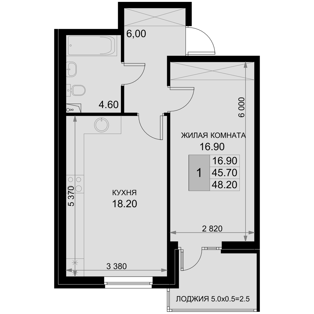2-комн., 45.7 м², 7/7 этаж, ЖК «История»