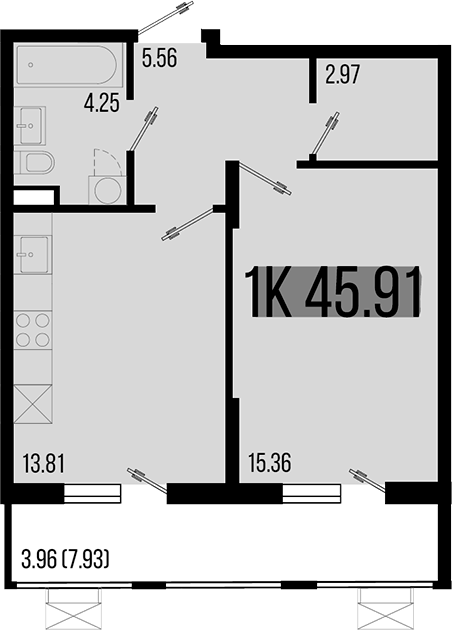Продается 1-комн. квартира, 41.95 м²
