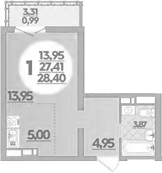 Студия, 27.41 м², 14/16 этаж, ЖК «Город у моря»