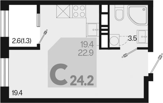 Продается 1-комн. квартира, 22.9 м²