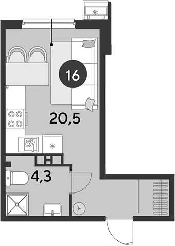 Студия, 24.8 м², 5/16 этаж, ЖК «Парк Победы»