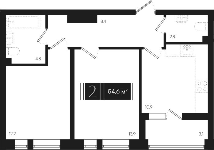 2-комн., 53.05 м², 2/18 этаж, ЖК «Эрмитаж»